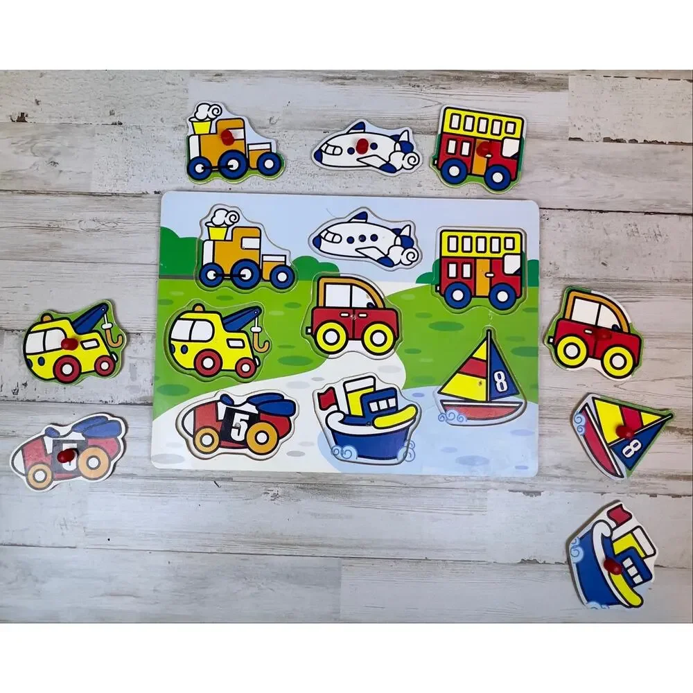 Vintage Wooden Tray Puzzles Set of 3 Transportation Dinosaurs Under the Sea